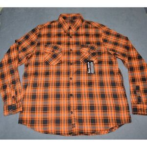 Demons Behind Me Flannel Button Up Shirt 3XLT Orange Black Plaid Skull Patch New
